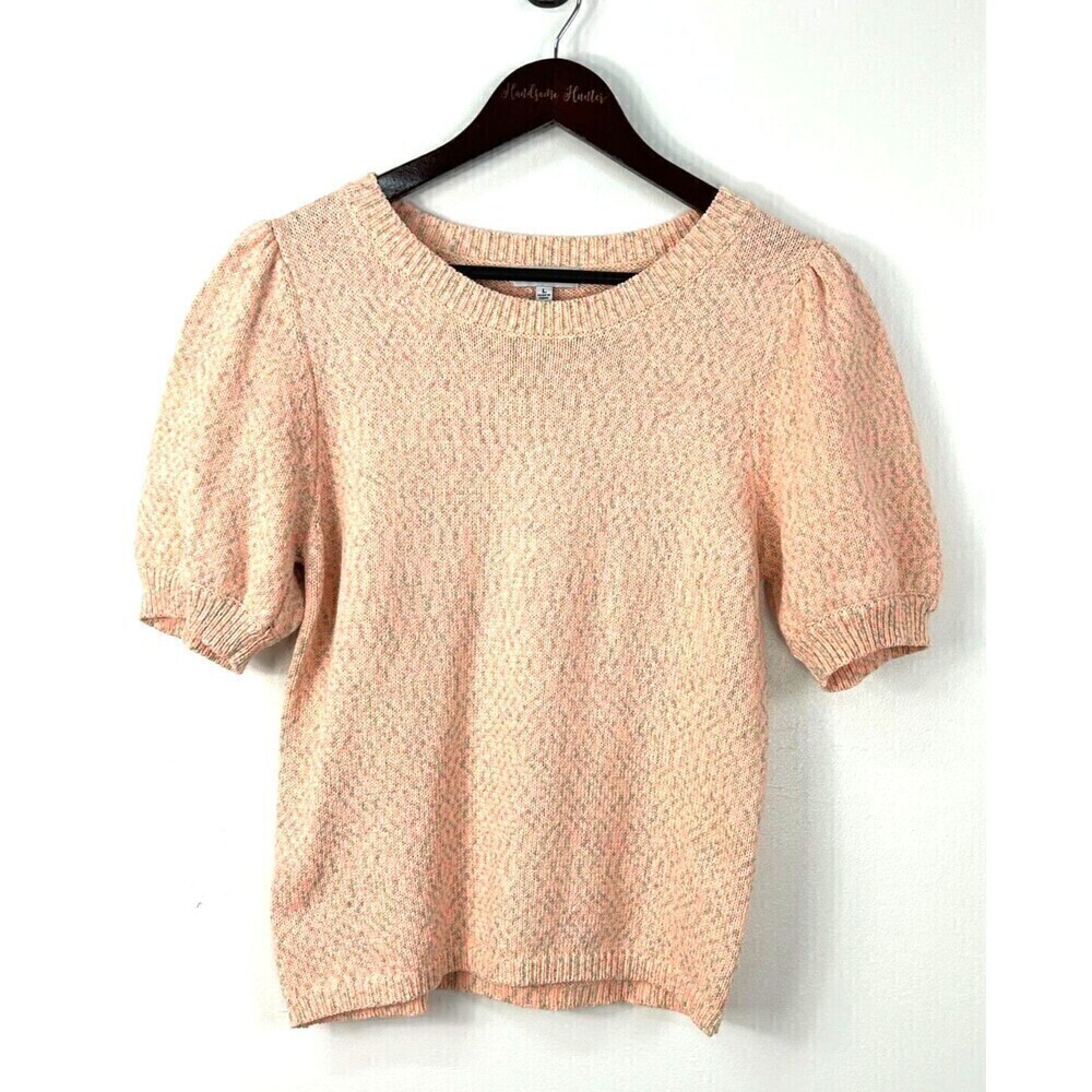 Fate Women Sz L Sweater Peach Puff Short Sleeve Crew Neck Cotton Blend Knit R3 - Picture 4 of 12